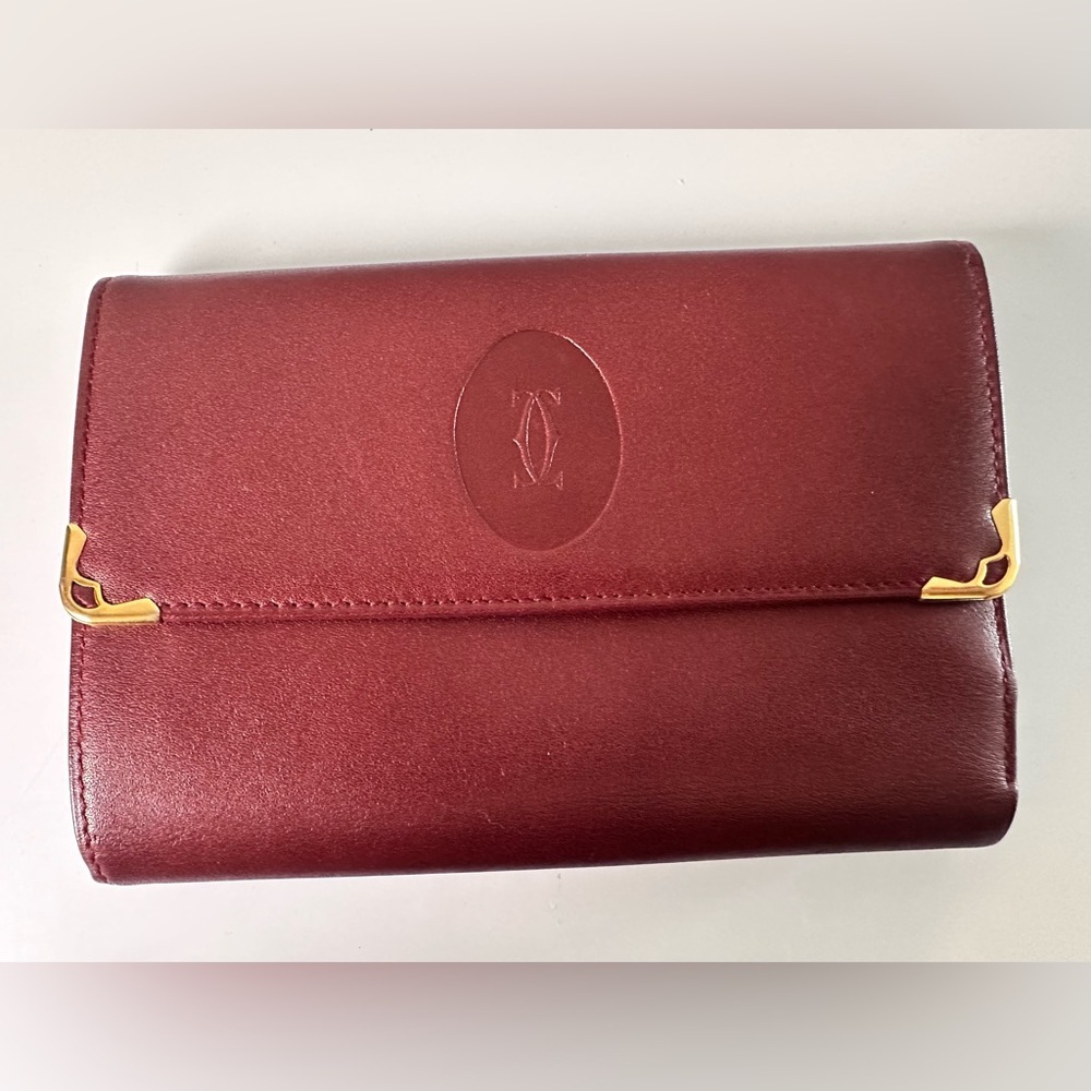 Must de Cartier Bordeaux & Gold Tri-Fold Wallet